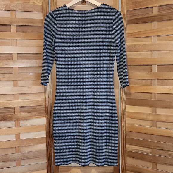 NWT Neesha Black Gray Striped Dress Women M Polyester - Picture 2 of 9
